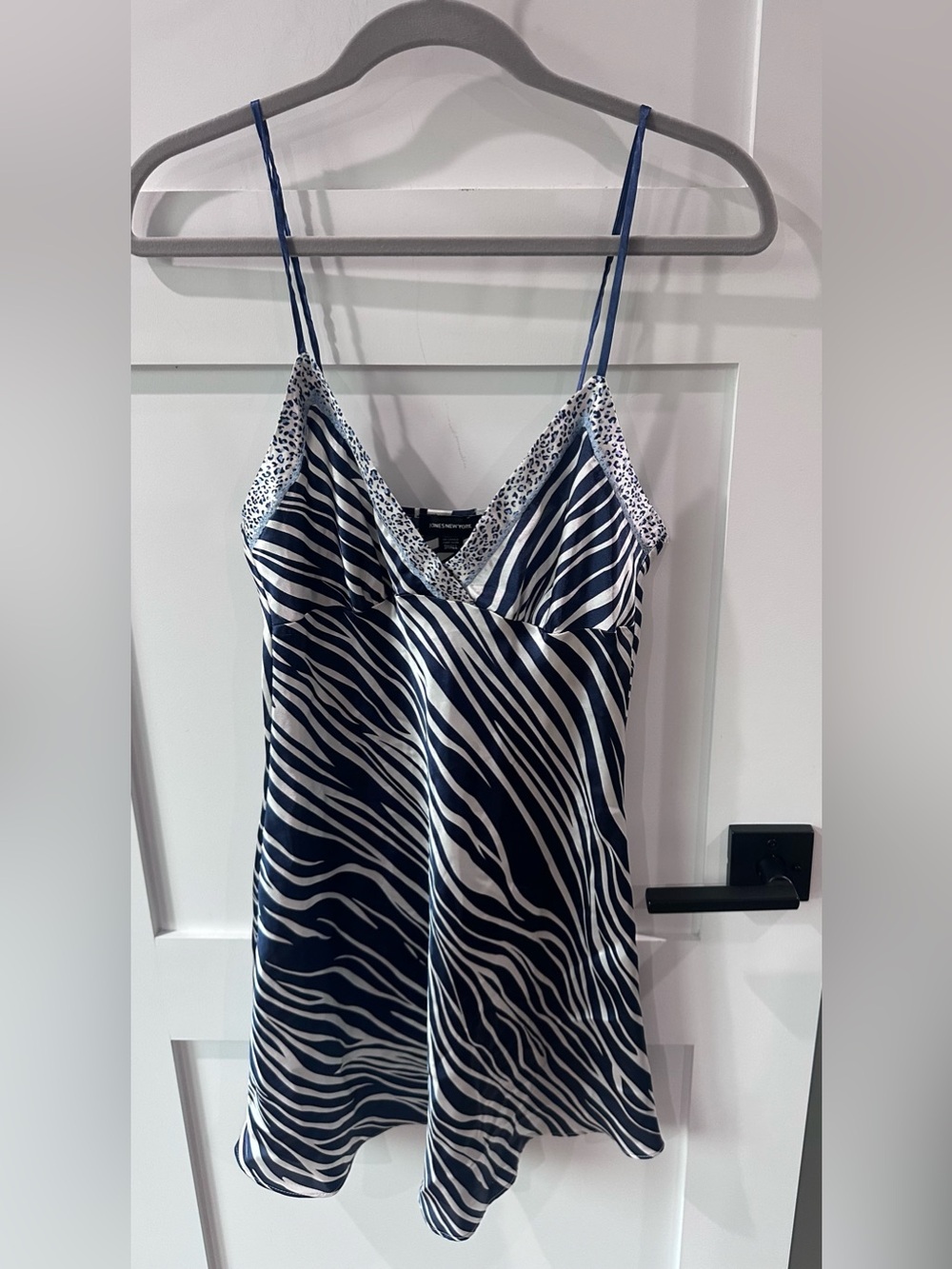 Jones New York White/Navy Zebra Print Mini Slip Dress Size Small Y2K